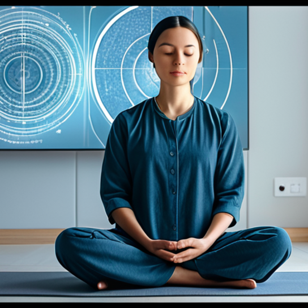 AI-Powered Personalized Meditation**

"A serene woman, fully clothed in comfortable, modest clothing, meditating in a softly lit room. She is looking at a smartphone displaying a calming interface with personalized meditation recommendations. The background features subtle, abstract representations of data streams and neural networks, symbolizing AI. Perfect anatomy, correct proportions, natural pose, safe for work, appropriate content, professional, family-friendly, fully clothed."

**